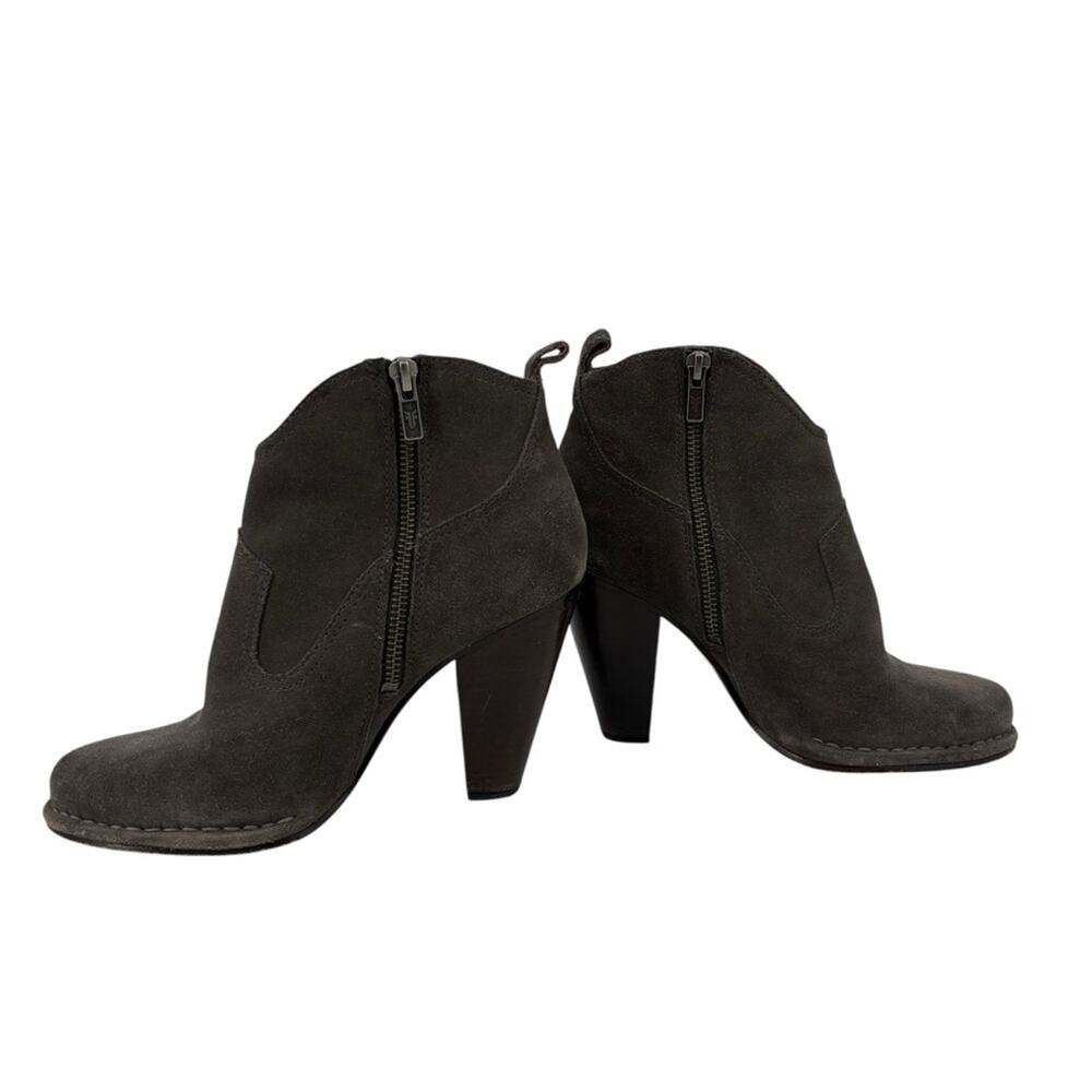 Frye Madeline Short Bootie Smoke Grey Brown Suede Heeled Ankle Zip Closure 8 - Picture 5 of 10